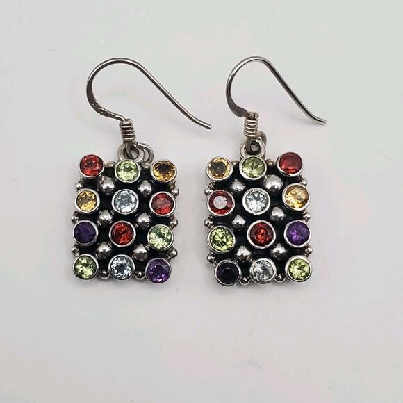 Sterling Silver 925 Gemstone Earrings - Amethyst Peridot Topaz Garnet Citrine - Picture 1 of 5